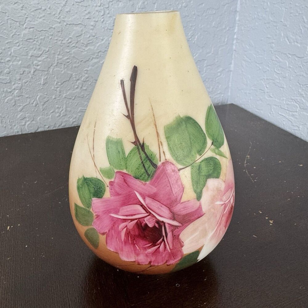 Vintage Milk Glass Ceramic Lamp Shade Hand Painted Roses On The Vine